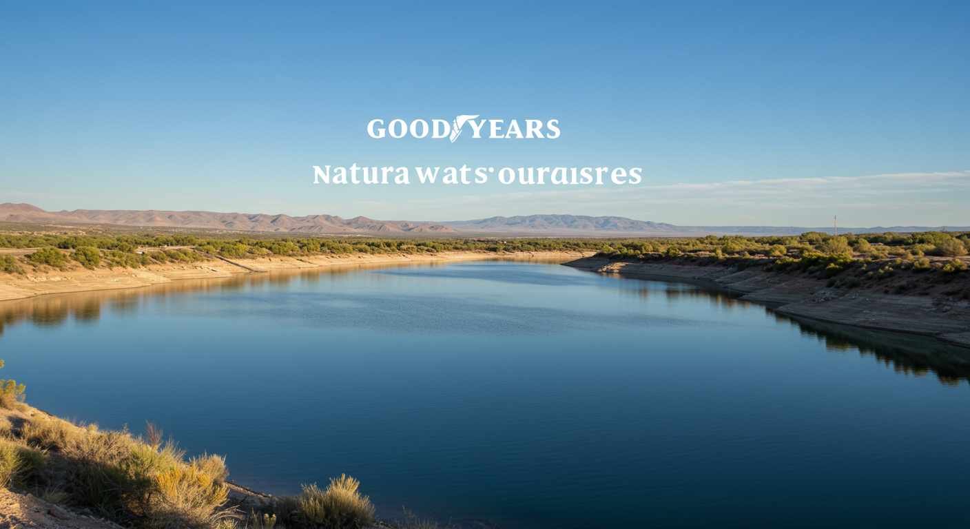 A scenic view of Goodyear's natural water sources, including a serene lake or river surrounded by desert landscape.